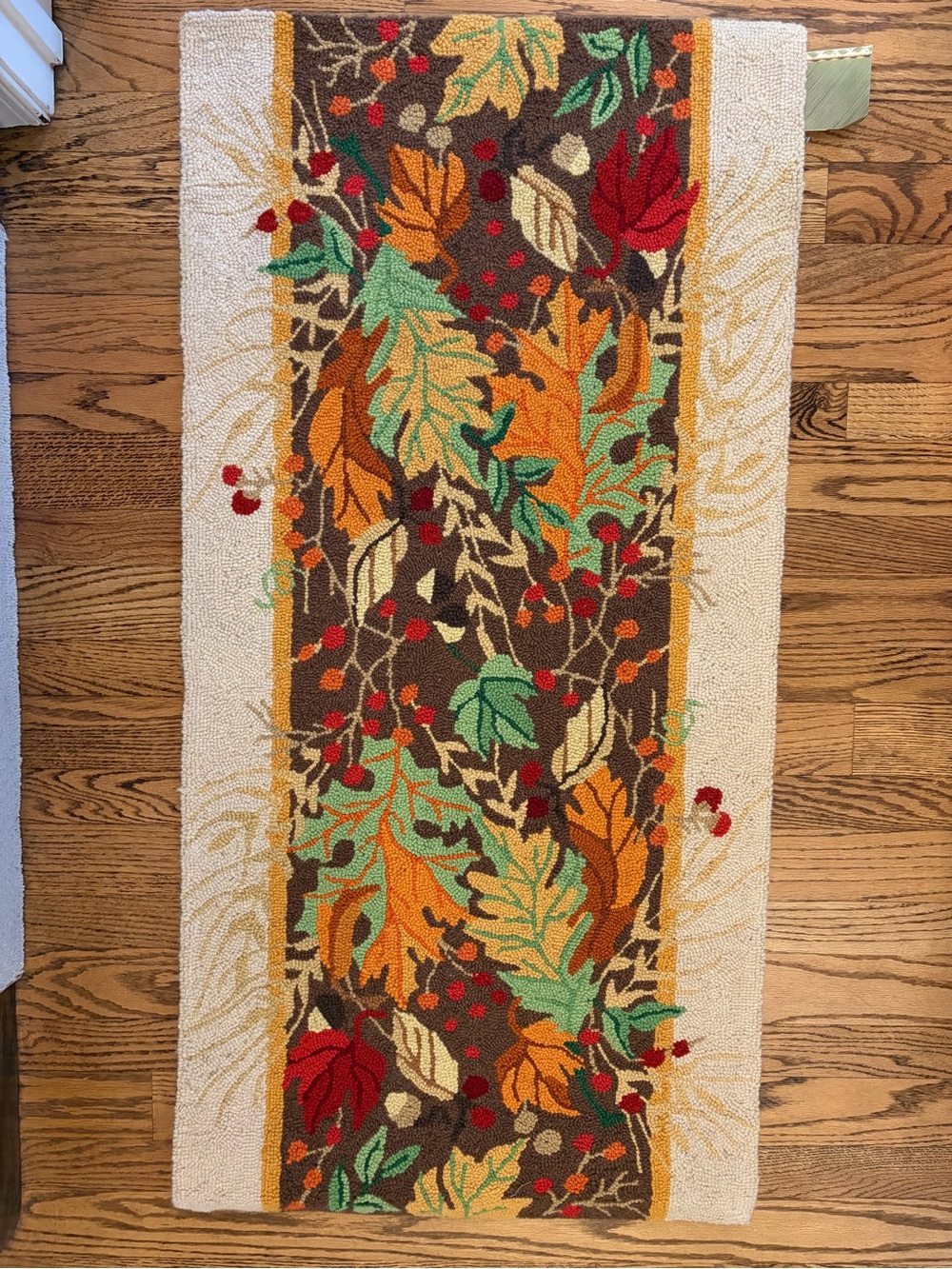NWT Plow & Hearth Wool Autumn Leaves Hooked 4-Foot Rug Runner